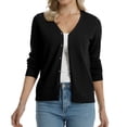 thumbnail image 5 of QUALFORT Women's 100% Cotton Lightweight Button-Front Cardigan Sweater, V-Neck Long Sleeve Knit,Black L, 5 of 8