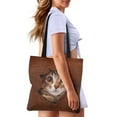 thumbnail image 2 of Renewold Cat Brown Canvas Tote Bag for Women Girls, Fashion Animal Pattern Reusable Large Capacity Beach Bag with Inner Pocket for Wedding Birthday Holiday Travel, 2 of 6