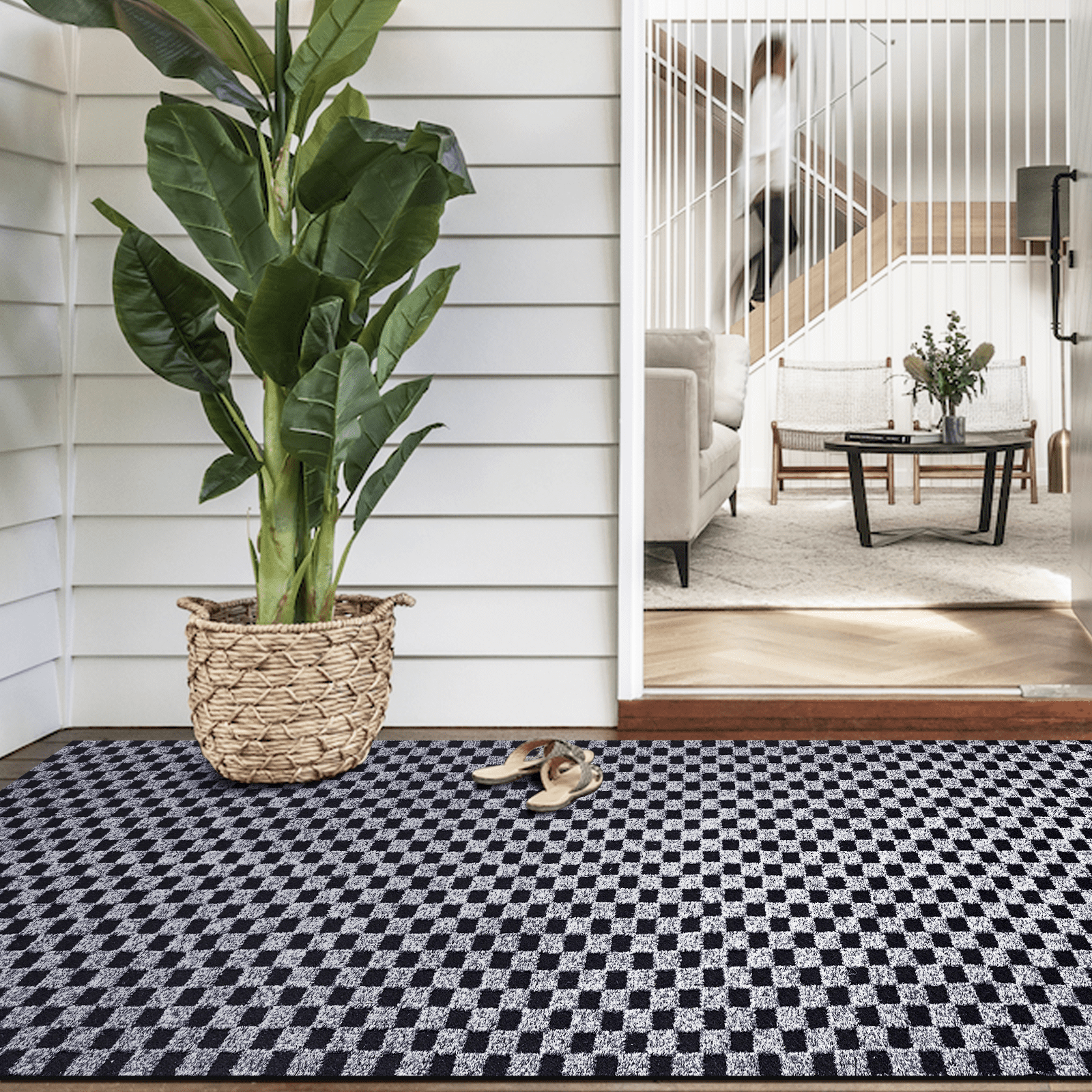 BESTVUE Runner Rug Outdoor Non Slips Carpet Runners Indoor Utility Area Rugs Mat for Kitchen Hallway Entryway Garage with Rubber Backing Checkred Grey 4ft x 11ft
