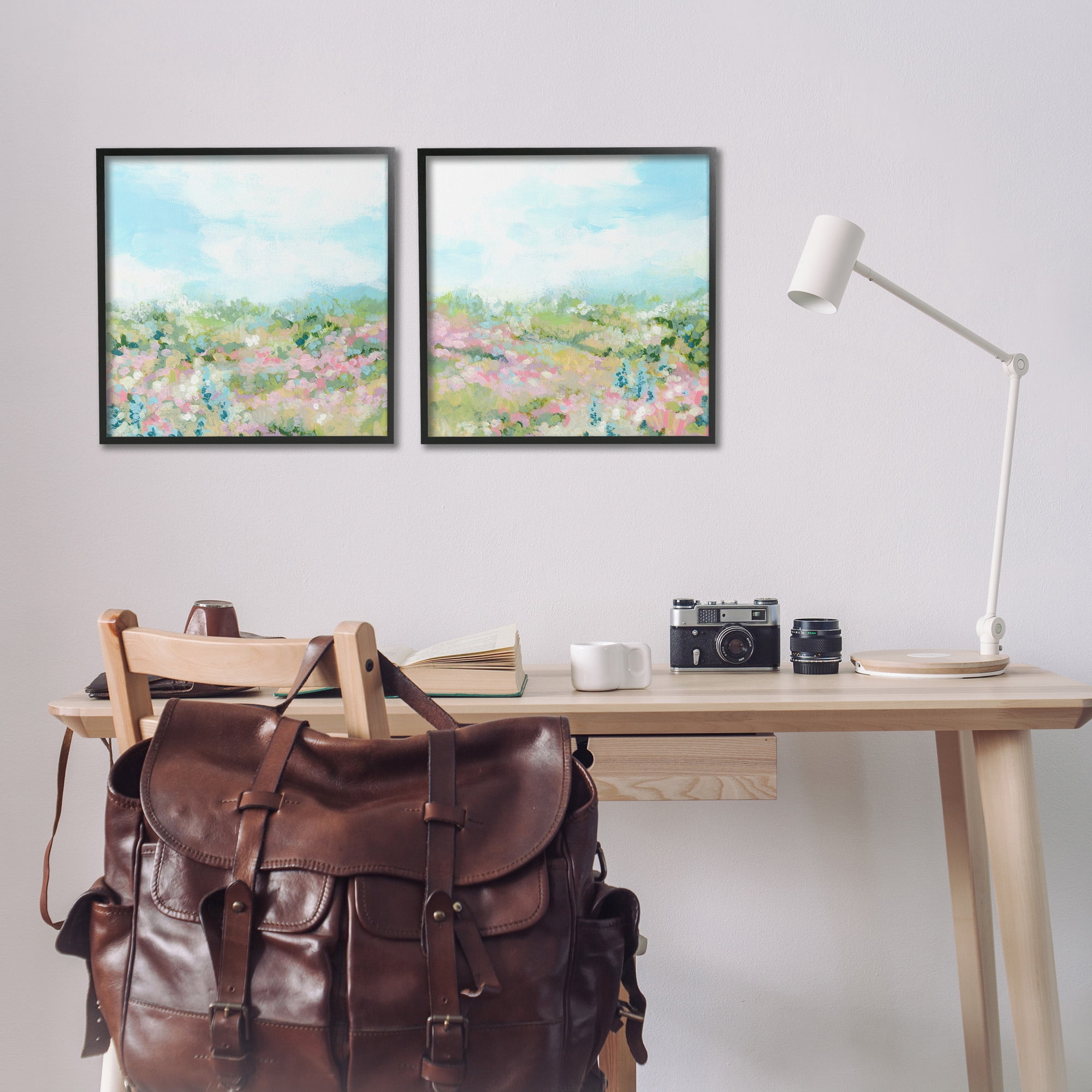 Stupell Industries Abstract Cottage Meadow Landscape Painting Black Framed Art Print Wall Art, 17 x 17, Set of 2