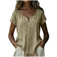 thumbnail image 6 of Summer Linen Tops for Women Oversized V Neck Cotton Linen Short Sleeve T Shirts Casual Solid Lightweight Breathable Comfy Tee Shirt, 6 of 6