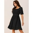 thumbnail image 2 of DARING DIVA Women's Summer Casual Square Neck Puff Short Sleeve Ruffle Dress S Black, 2 of 5