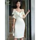 thumbnail image 1 of H Han Queen-vestido de verano para mujer, traje Sexy con cuello en V, elegante, con volantes, blanco, para fiesta, 2024, 1 of 1