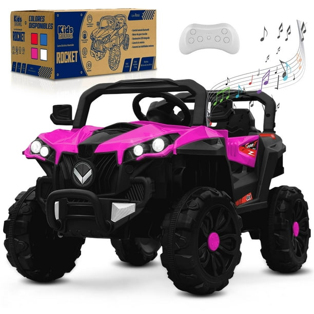 Kids House Carrito Montable Buggy Rocket 12V para Niños, Motor Dual, Control Remoto, Puertas Dobles, Luces LED, Música, Avance y Retroceso, Bluetooth, Batería Recargable, Seguro y Divertido