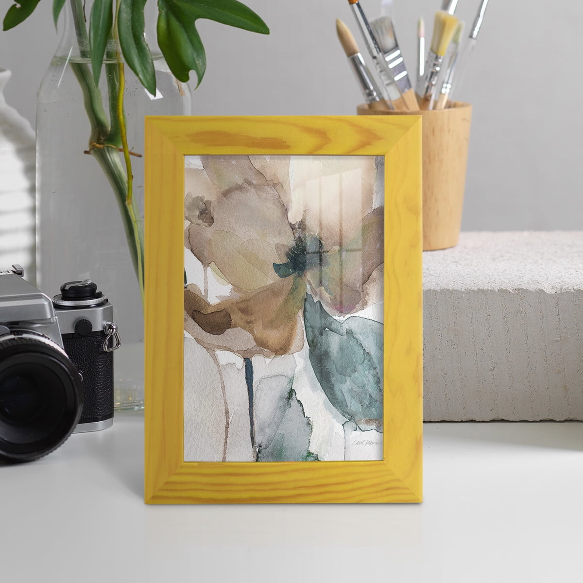 Watercolor Poppy I -Framed Print w/glass-Sunflower Yellow