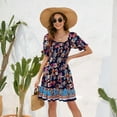 thumbnail image 4 of Womens Summer Dress- Square Neck Puff Sleeve Boho Floral Smocked Ruffle Hem A-line Mini Short Dresses, 4 of 6