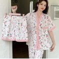 thumbnail image 1 of Conjunto de pijama dulce de tres piezas de manga corta para mujer, ropa de casa holgada de verano, 1 of 6