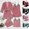 thumbnail image 1 of REDHOTYPE Ensemble de Pyjama en Velours pour Femmes 12 Pcs Foulard Aguichant Dentelle Pyjamas Hiver Automne Robe Bourgogne Rembourrée, 1 of 4