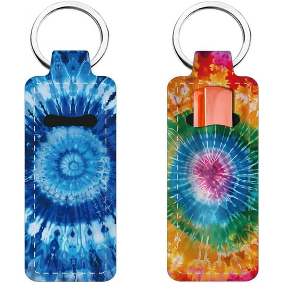 2Pcs Chapstick Holder Keychain with Tye Dyeing Pattern 1.5x3.8'' Lip Balm Holder Keychain Lightweight Lipstick Sleeve Pouch for Women Gift