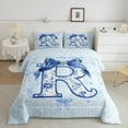 thumbnail image 2 of Erosebridal Bow Alphabet Bedding Twin Comforter Set,Blue Flower Down Comforter,Letter Personalized Bedding Sets Twin with Comforter,Microfiber Floral Room Decorative,Reversible,2-Piece, 2 of 8