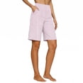 thumbnail image 2 of Karymi Sweatpants Women Vertical Striped Linen Blend High Waist Front Horizontal Stitch Detail Wide Leg Knee Length Bermuda Shorts with Side Pockets Capri Pants for Women, 2 of 5