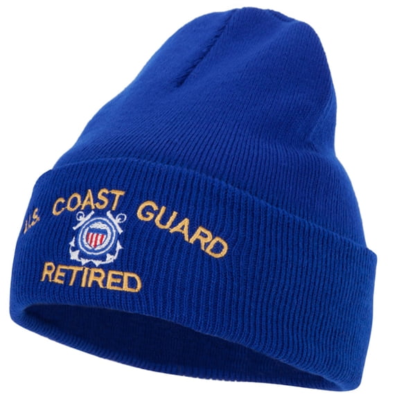 US Coast Guard Retired Logo Embroidered 12 Inch Long Knitted Beanie - Royal OSFM