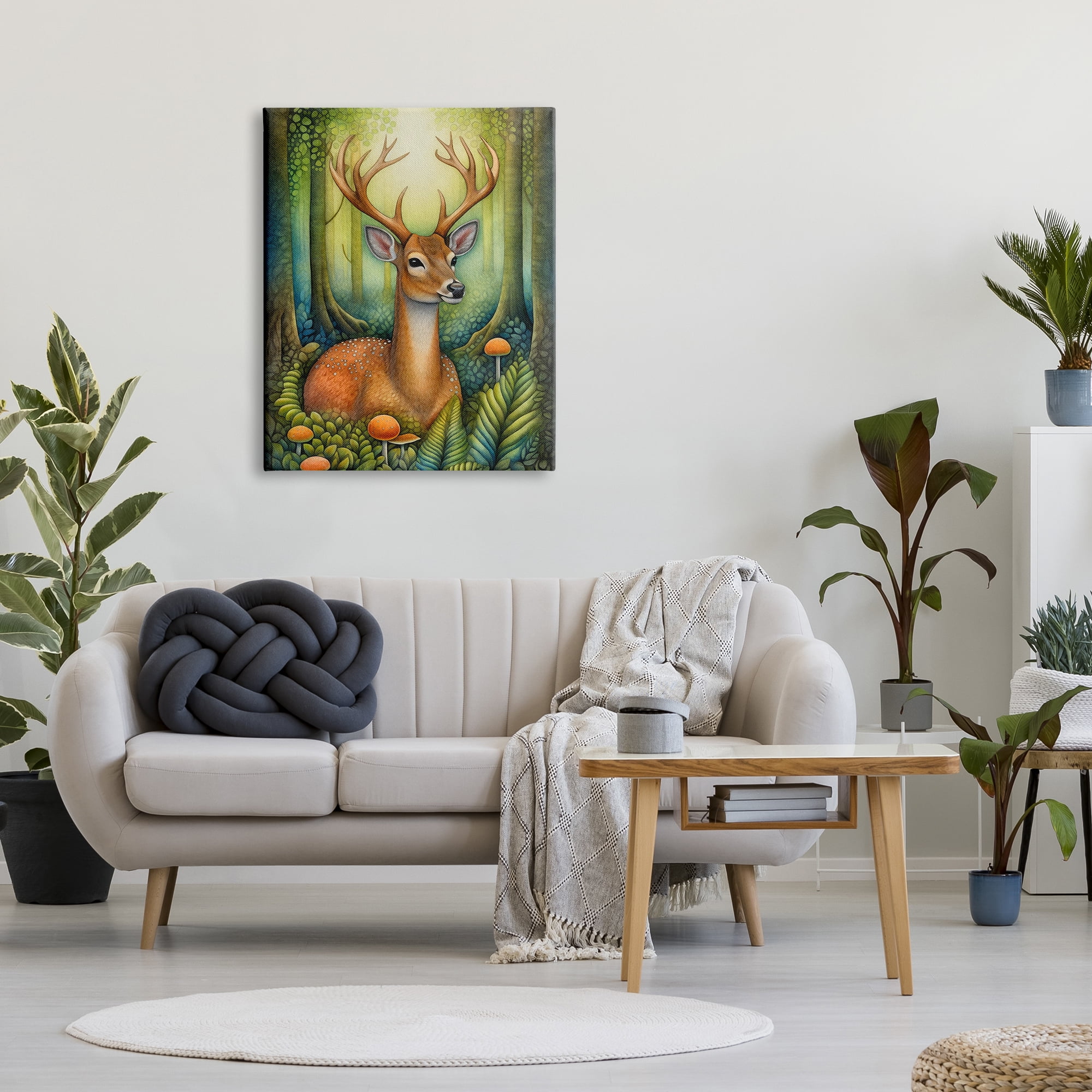 Stupell Industries Deer with Nature Mushrooms Animals & Insects Painting Gallery Wrapped Canvas Art Print Wall Art, 30 x 40