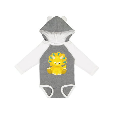

Inktastic Cute Yellow Dinosaur Baby Dino Triceratops Gift Baby Boy or Baby Girl Long Sleeve Bodysuit
