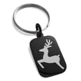 thumbnail image 1 of Black Stainless Steel Festive Jumping Reindeer Engraved Small Rectangle Dog Tag Charm Keychain Keyring, 1 of 1