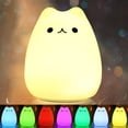 thumbnail image 1 of Luz nocturna LED portátil para niños, lámpara de gato de silicona multicolor, blanco cálido y 7 colores de respiración, control USB sensible al tacto, control remoto recargable, 1 of 5
