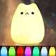 thumbnail image 1 of Luz nocturna LED portátil para niños, lámpara de gato de silicona multicolor, blanco cálido y 7 colores de respiración, control USB sensible al tacto, control remoto recargable, 1 of 5