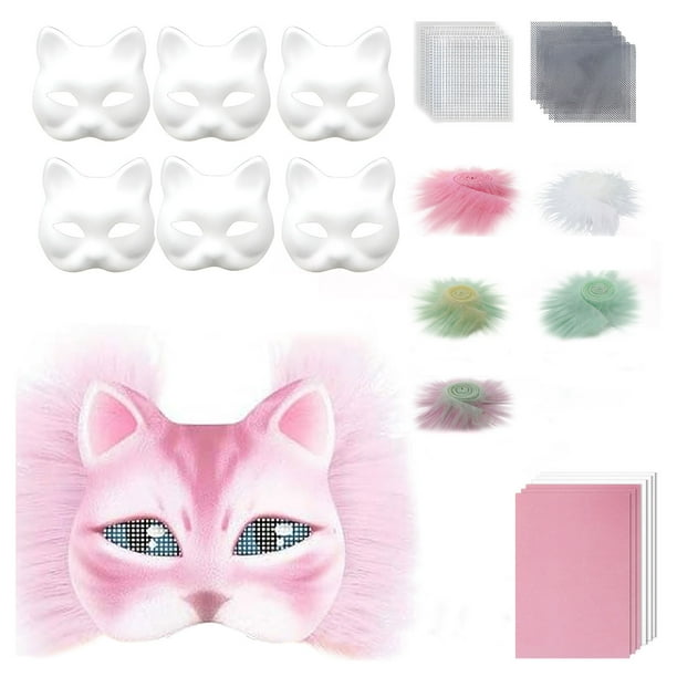 Minnieouse Kit de máscara de gato de papel Therian Incluye mallas para los ojos y pegatinas con gemas Kit de máscara de gato de Therian Disfraces de disfraces do