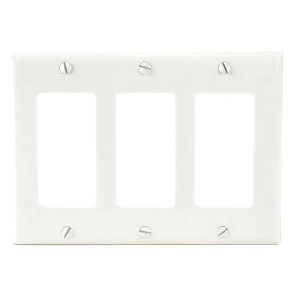 Cooper Wiring Devices 2163W 3-Gang Decorator GFCI Rocker Switch Wall Plate, Standard Size, Thermoset Plastic, White