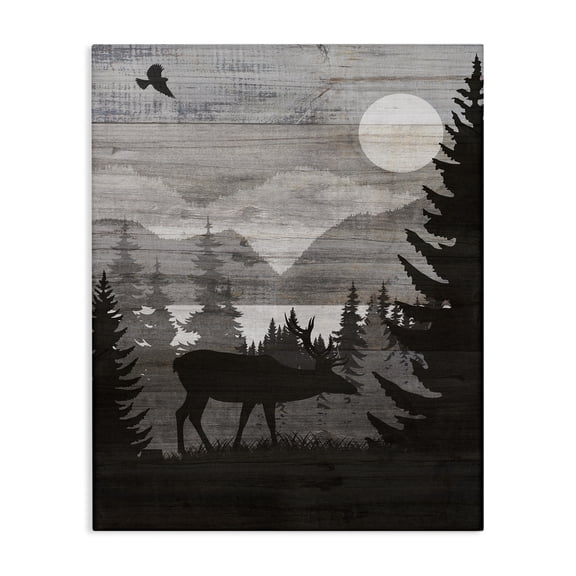 Stupell Industries Rustic Moose at Night Landscape & Nature Painting Wrapped Canvas Canvas Art Print Wall Art, 16 x 20