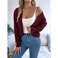 thumbnail image 6 of Cardigan Sweaters for Women Crochet Open Front Short Jacket Fall Winter Lantern Sleeve Cover Up Wine Red XL, 6 of 9