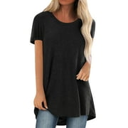 Sexy Dance Women Short Sleeve Tops Solid Color Summer Blouses Tunic T-shirt for Women Boho Style Long Tee Ladies Loose Kaftan T Shirts Black S