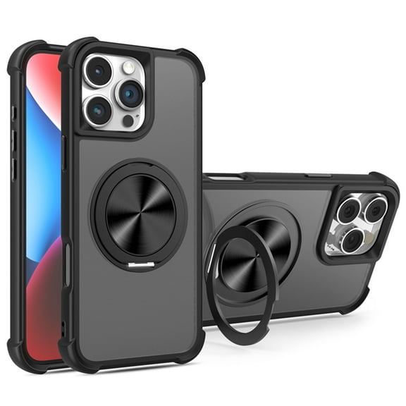 for iPhone 13 Case with Sturdy Ring Stand Compatible with MagSafe, Luxury Anti-Fingerprint Drop Protective Case, Rotating Bracket Slim Translucent Back Case for iPhone 13, Black