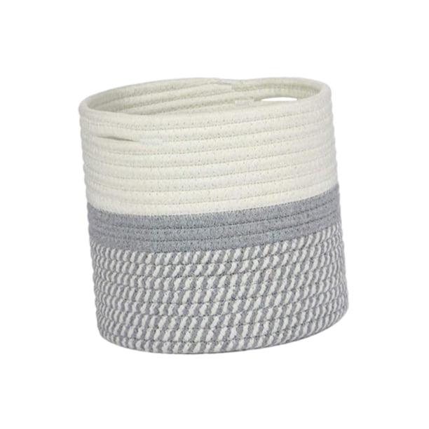 Cesta para plantas de cuerda tejida con asas, cesta de almacenamiento duradera y portátil. Blanco Gris 20x20cm