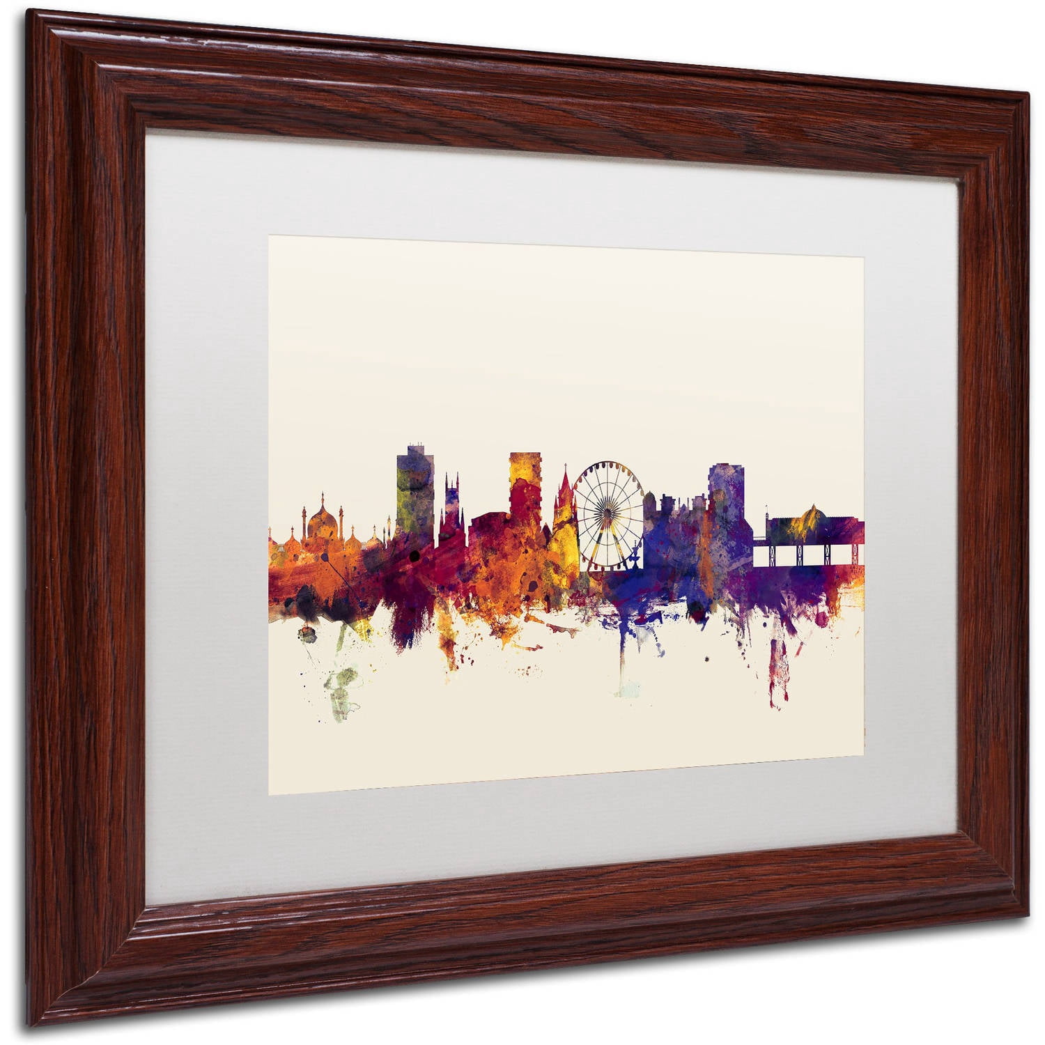 Trademark Fine Art "Brighton England Skyline" Canvas Art by Michael Tompsett, White Matte, Wood Frame