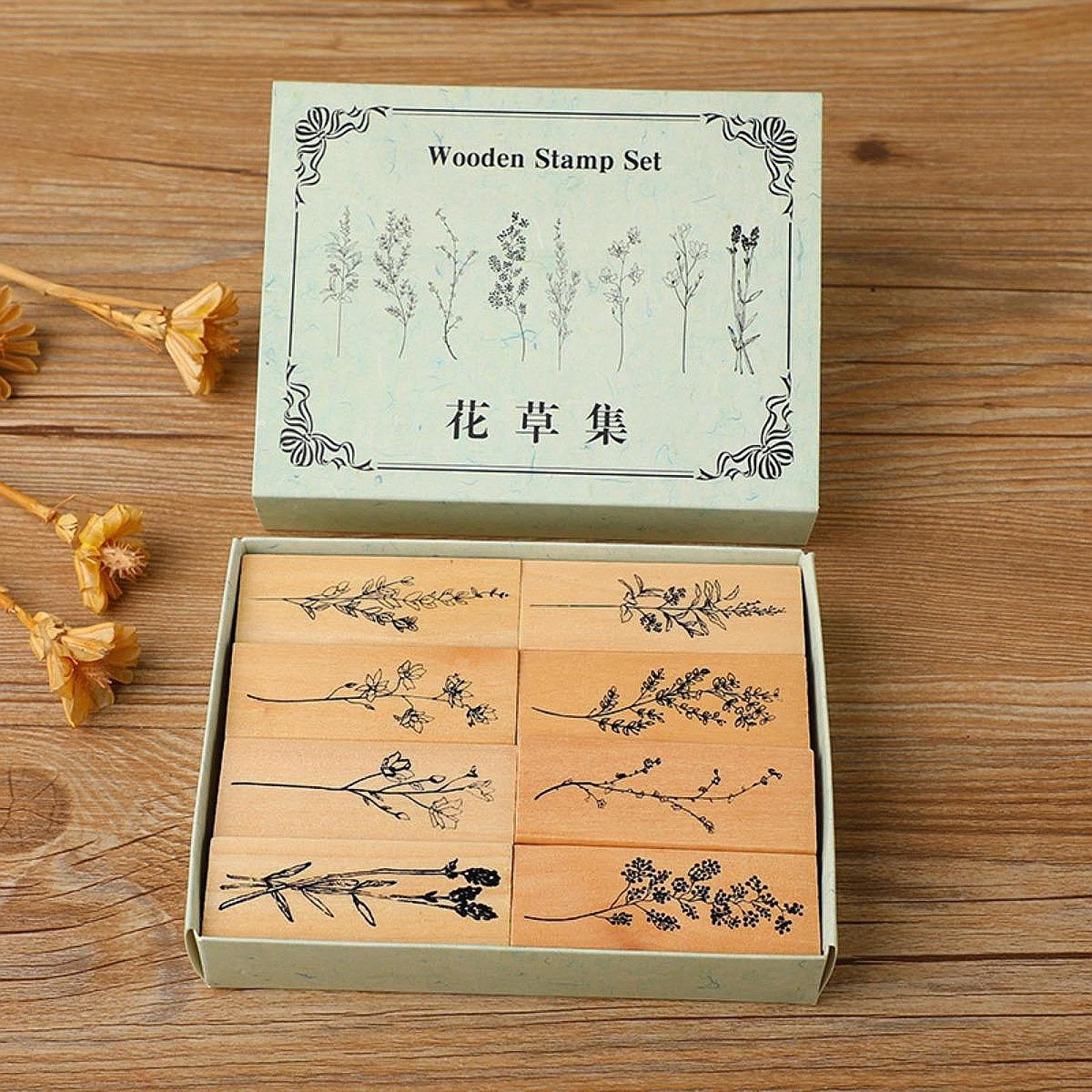 Juego de sellos de goma de madera Vintage, láminas... – Grandado Juego de sellos de goma de madera Vintage, láminas... – Grandado