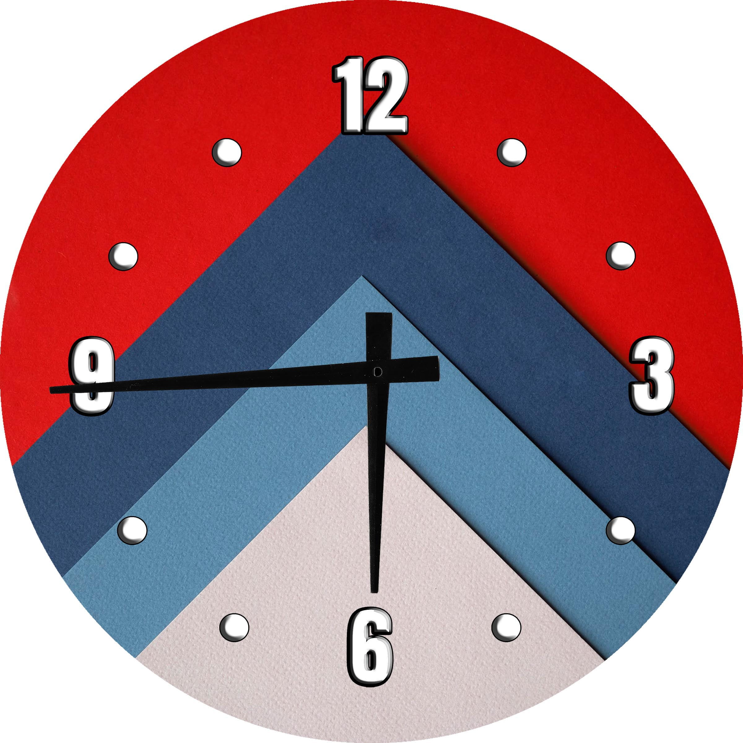 Wood Wall Clock 12 Inch Red White Blue Geometric America Round Small