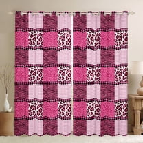 jejeloiu Leopard Cheetah Pattern Blackout Curtains Set of 2 (52x84 Each),Zebra Print Window Curtains,Pink Geometric Grid Curtains and Drapes For Boys Girls,Luxury Bedroom Decor