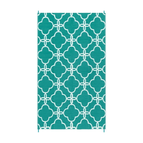 Phantoscope Outdoor Plastic Straw Rug, Reversible Floral Patio Mat, Weather-Resistant Area Rug, Teal Blue, 5 x 8 ft