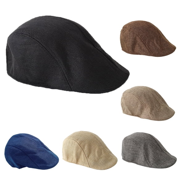 zobvuyeg Men's Linen Blend Flat Cap Breathable Summer Newsboy Hat Beret Hat Newsboy Hat for Driving Hunting