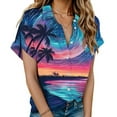 thumbnail image 2 of Gaecuw Womens Summer T Shirts Short Sleeve Shirts Button down Tops Hawaiian Floral Print Blouses Tees Lapel Neck T Shirts Tropical Vacation Outfits Resort Wear Blue 2XL, 2 of 5