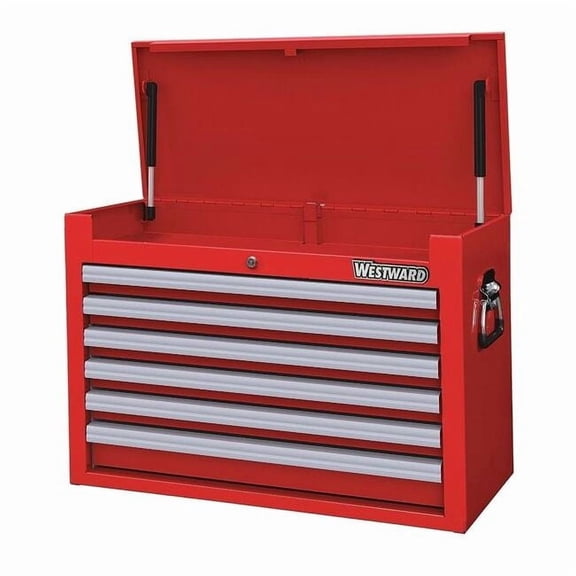WESTWARD Top Chest, 6-Drawers, Powder Coated Red, 26" W x 16.5" D x 18.5" H