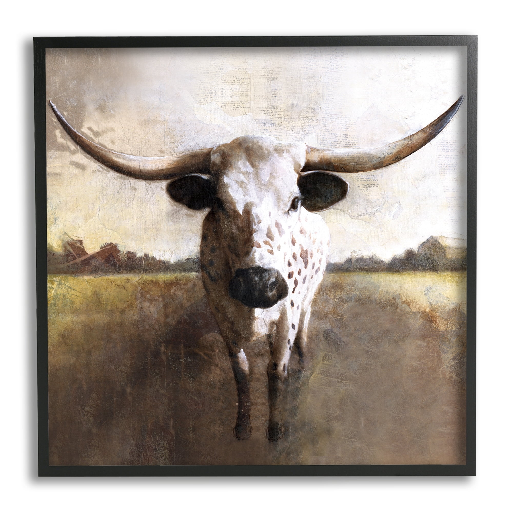 Stupell Industries Striking Longhorn Cattle Warm Sunlight Farmland Grass Framed Wall Art, 17 x 30, Design by White Ladder