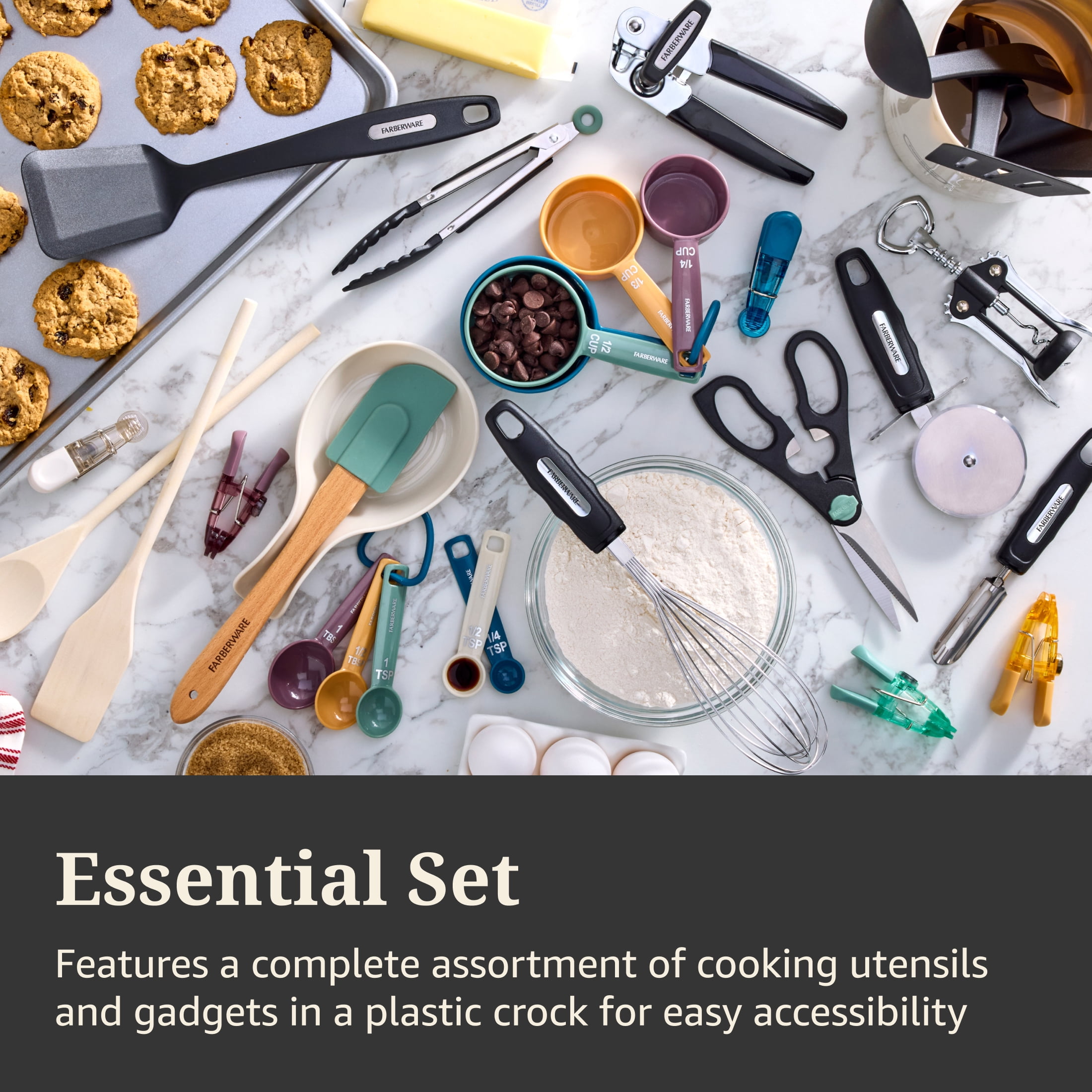Farberware Professional Kitchen Utensil and Gadget Set with Crock Muti-Colored, 30-Piece