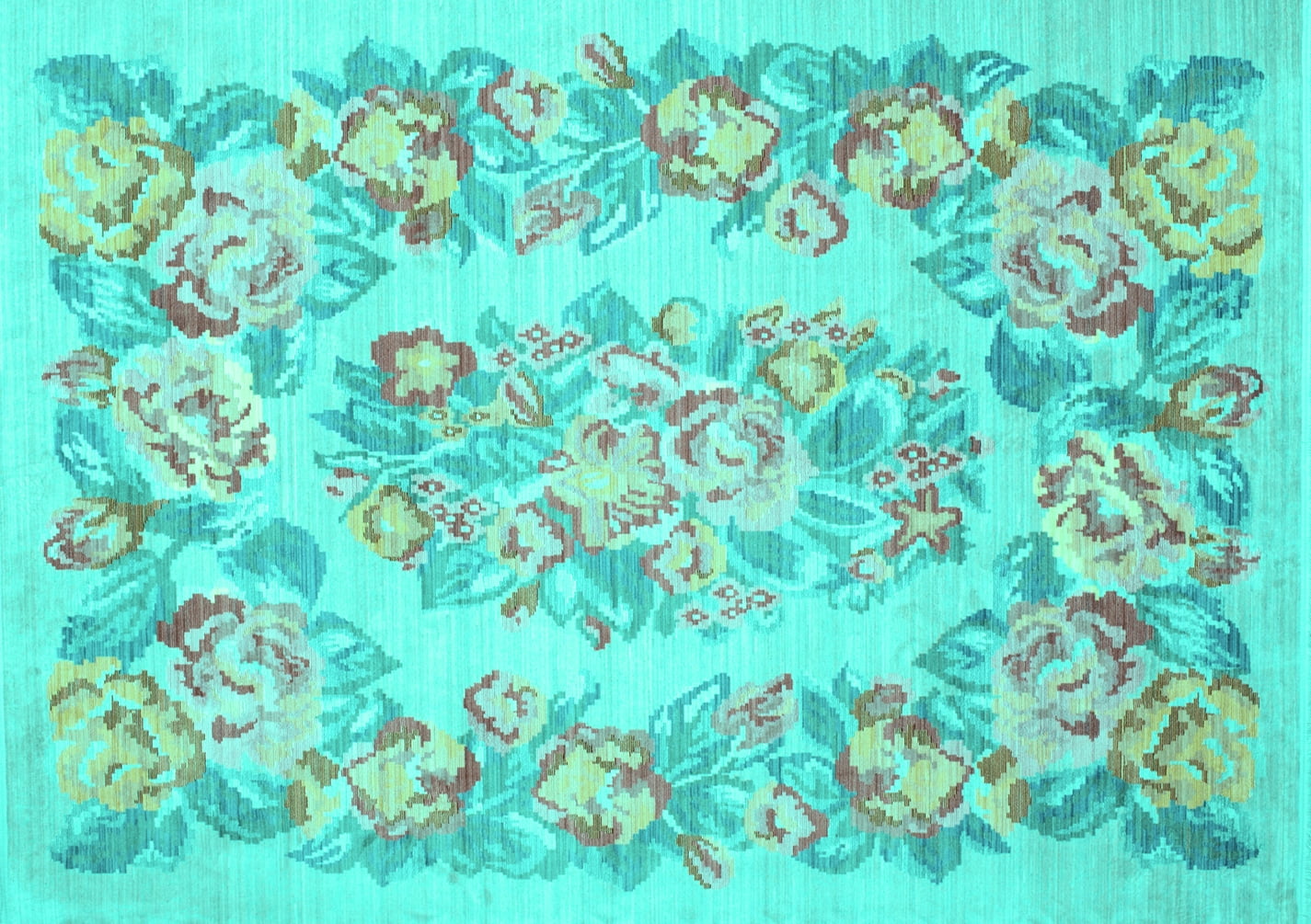 Ahgly Company Indoor Rectangle Medallion Turquoise Blue French Area ...
