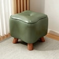 thumbnail image 2 of Leather Footrest, Thickened Foam Upholstered Seat, Wooden Legs, Under Desk Shoe Bench Small Bench for Living Room Dining Room,14''x10'', 2 of 7