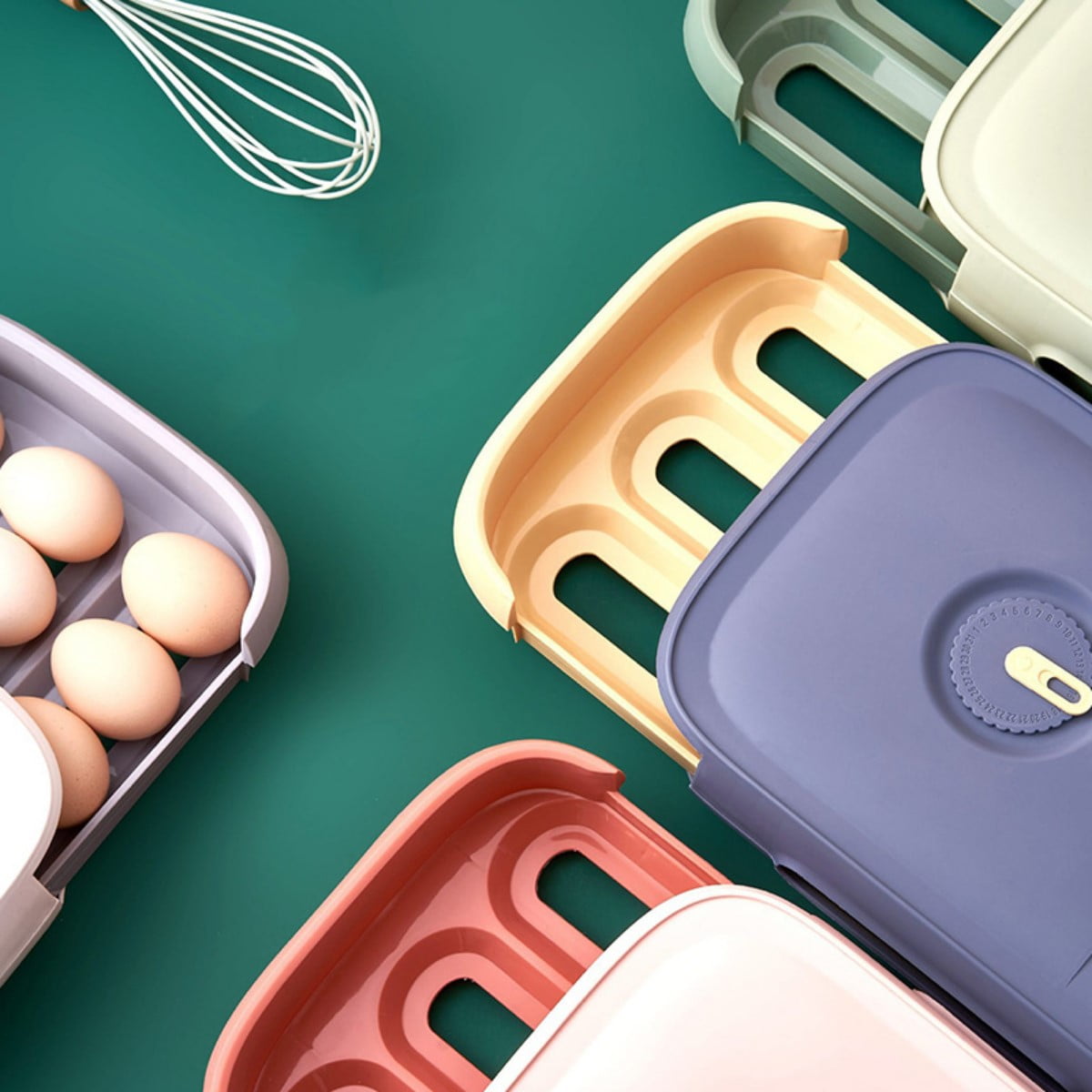HAOSHICS Rolling Egg Holder Countertop Auto Scrolling Egg Tray for Refrigerator (18-21 Eggs) Stackable Plastic Egg Container Drawer Type Storage Rack Box for Kitchen