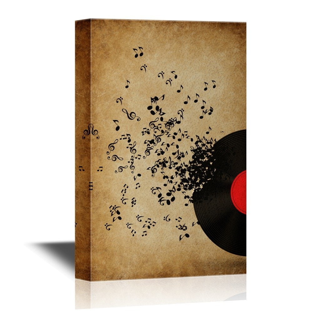 wall26 12x18 Canvas Wall Art Music Note on Vintage Musical Score Paper 