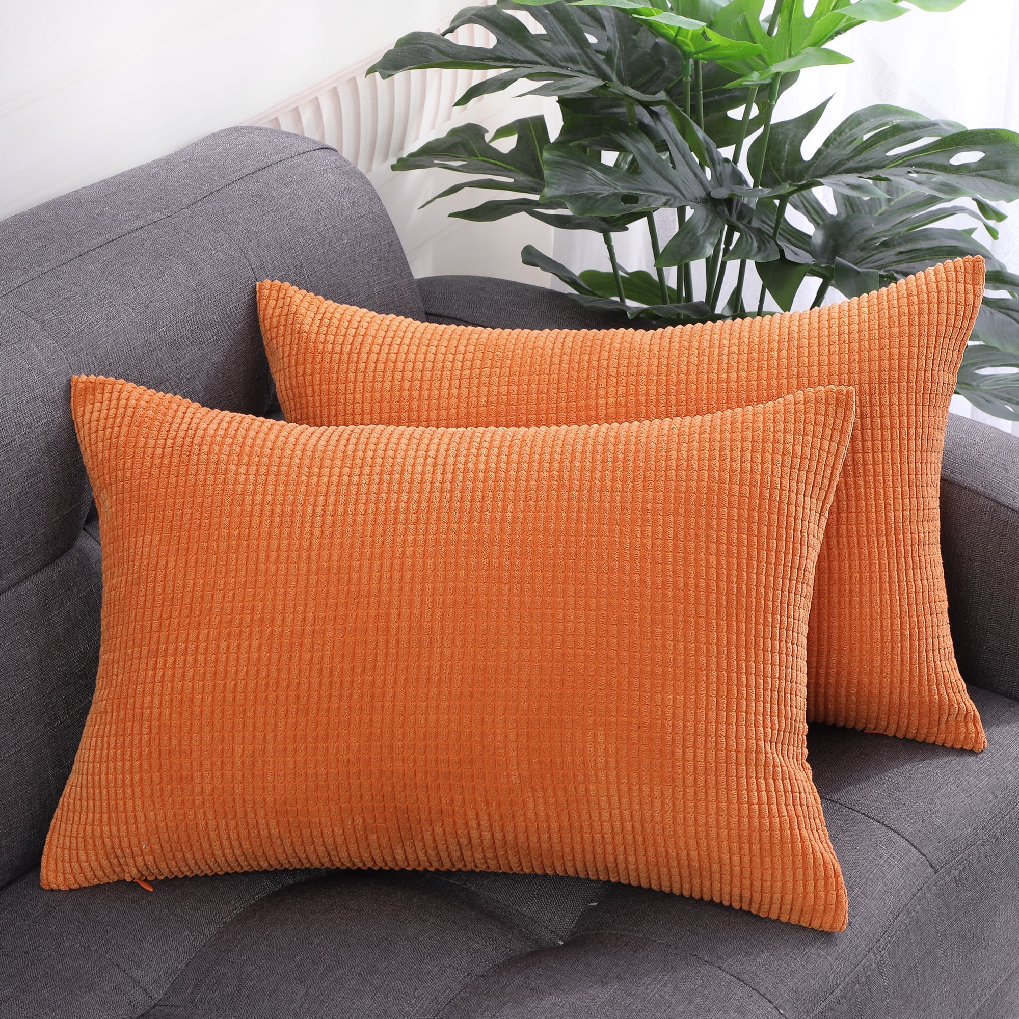 Unique Bargains 2-Pack Corduroy Decorative Throw Pillow Covers Orange 12" x 18"