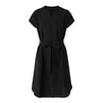 thumbnail image 5 of vigerkar Women's Summer Short Sleeve Midi Dress Casual V Neck Work Party A-Line Knee-Length Dresses with Belt Black, XXL, 5 of 6