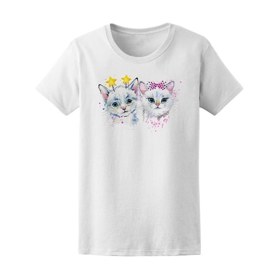 Watercolor Cute Cat Kittens T-Shirt Women -Image by Shutterstock, Female XX-Large