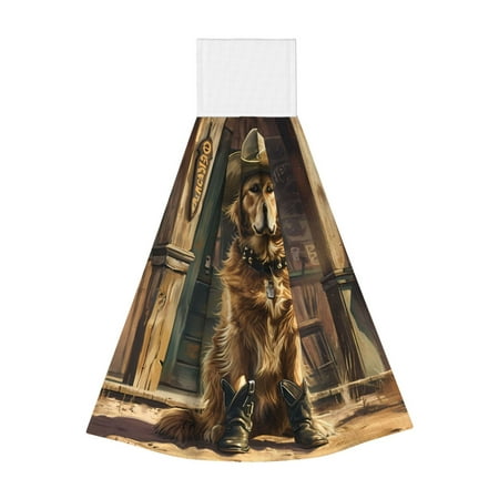 

Qekee Western Cowboy Golden Retriever Print Hanging Kitchen Towels Coral Velvet Wipe Hand Towel Absorbent Hand Towels Microfiber Tie Towel for Bathroom Kitchen Decor