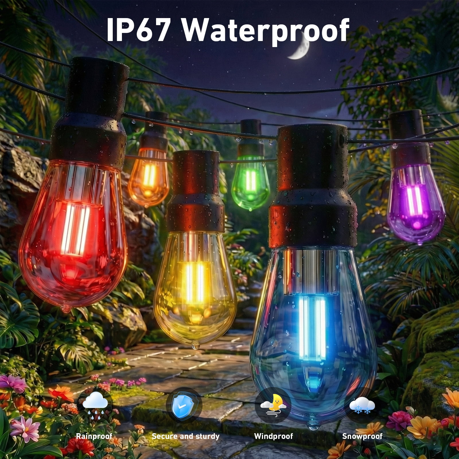 400FT RGB Outdoor String Lights, +IC Outside Light Dimmable Shatterproof LED Bulbs, IP67 Waterproof Chasing Effect Lighting DreamColor Patio Strip Lights for Backyard, Balcony, Outdoor Living