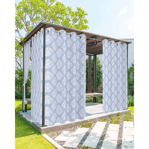 nqOlkjepod Outdoor Curtains for Patio Waterproof, Blue Floral Boho Outdoor Privacy Panels Grommet, Retro Ethnic Tribe Abstract Art Blackout Outside Curtains for Porch/Cabana/Pergola 54"x95", 1 Panel