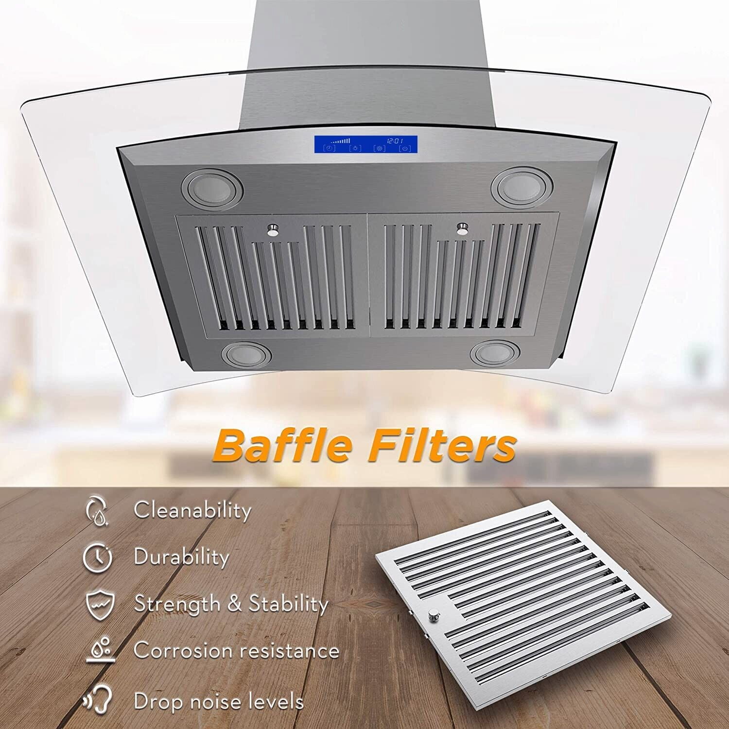 30 inch Island Mount Range Hood 700CFM Stainless Steel Touch Control Kitchen Vent Hood Island Range Hood 30 Inch 700 CFM Gesture & Touch Control Ceiling Mount Stainless Steel Kitchen Vent Hood, Kitch