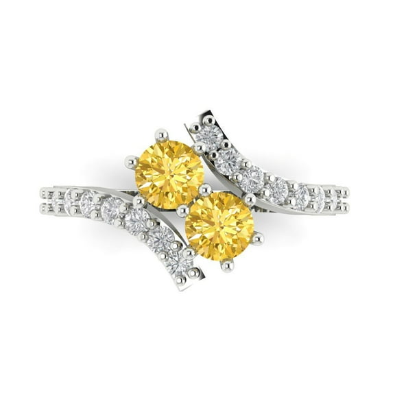 1.98ct Round Cut Yellow Crystal 14k White Gold Engraving Statement Bridal Wedding Designer Ring Size 7.5